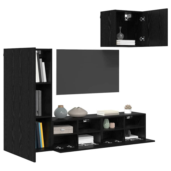 TV-Wandgeräte 4er Set Schwarz Eiche Optik