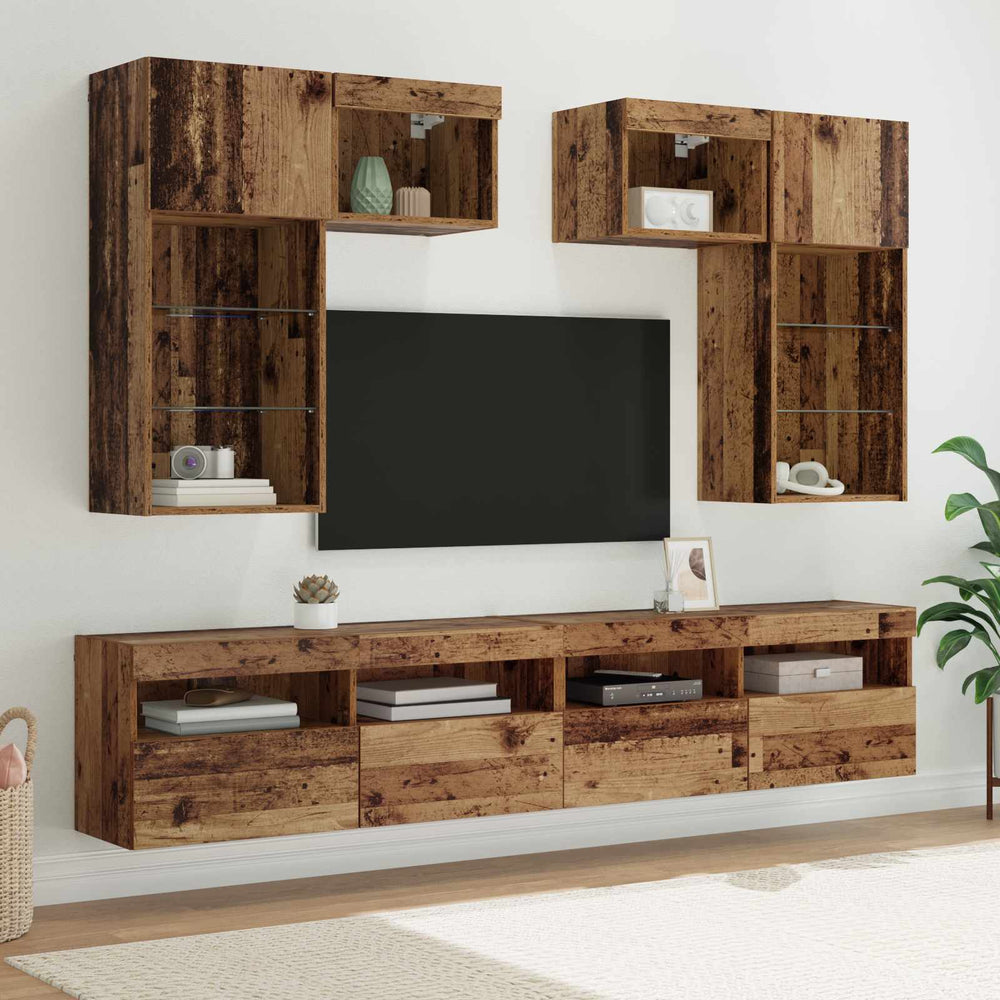 TV-Wandgeräte Schwarz Eichenoptik 6-teilig