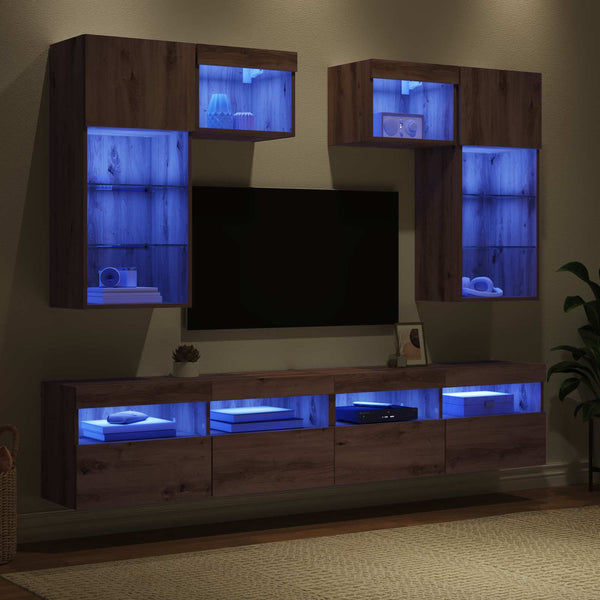 TV-Wandregal mit LED Altholz Optik