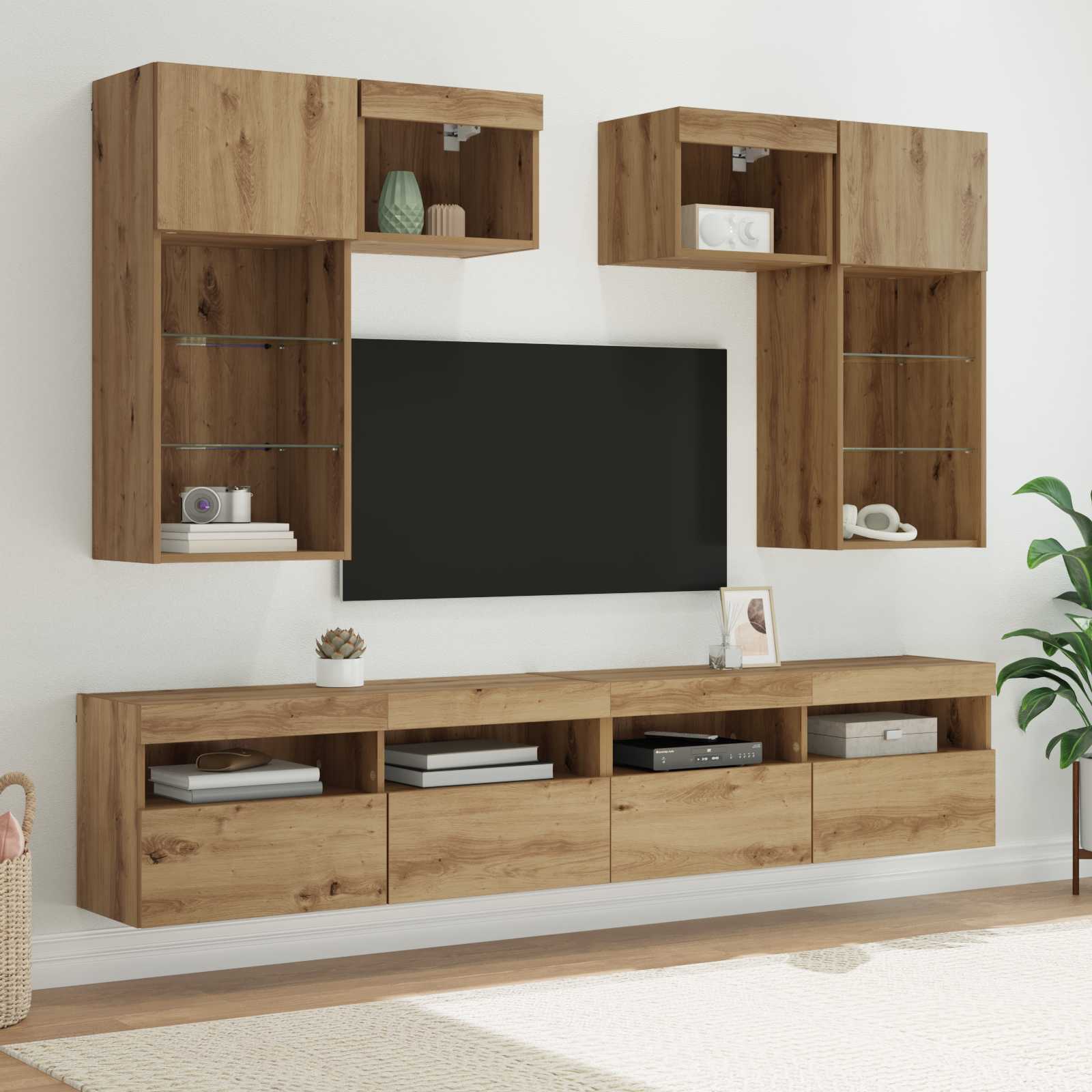 TV-Wandregal mit LED Altholz Optik