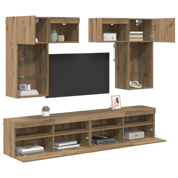 TV-Wandregal mit LED Altholz Optik