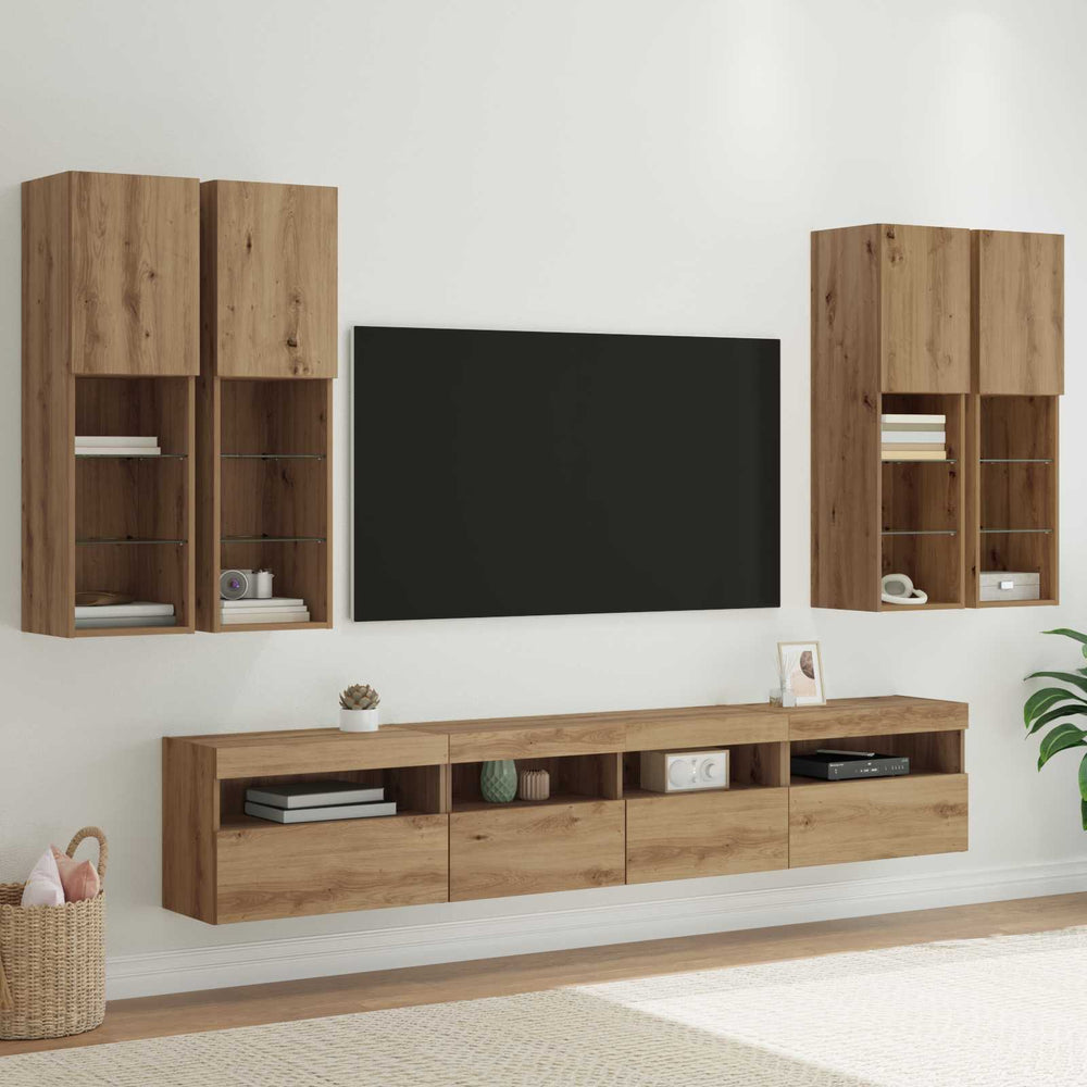 TV-Wandschrank Set mit LED Beleuchtung Eiche