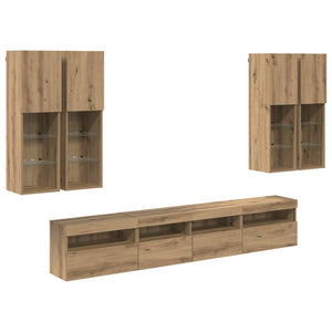 TV-Wandschrank Set mit LED Beleuchtung Eiche