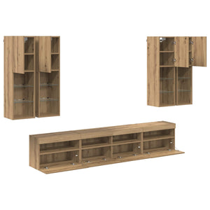 TV-Wandschrank Set mit LED Beleuchtung Eiche