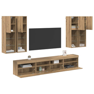 TV-Wandschrank Set mit LED Beleuchtung Eiche
