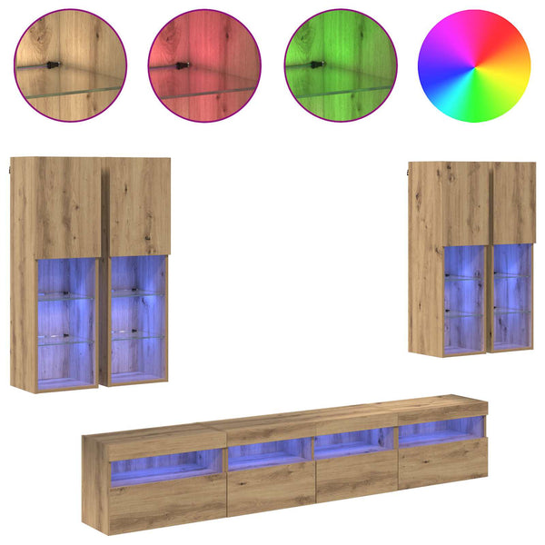 TV-Wandschrank Set mit LED Beleuchtung Eiche