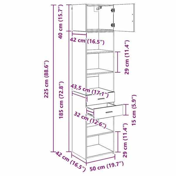 Wandmontiertes Highboard Altholz 50x42,5x225 cm