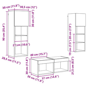TV-Wandregale 4er Set Artisan Eiche