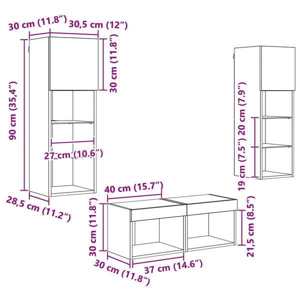 TV-Wandregale 4er Set Artisan Eiche
