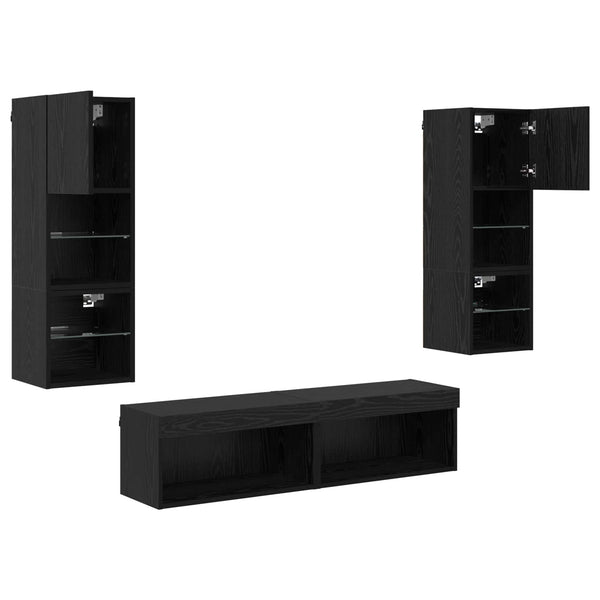 TV-Wandmöbel Set Schwarz Eichenoptik