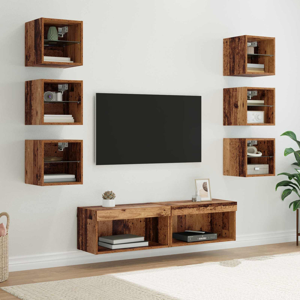 TV-Schrank Wandmontiert mit LED Altholz