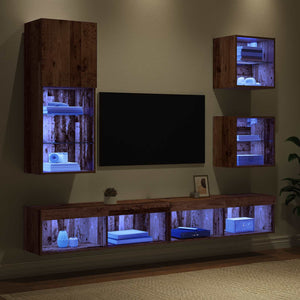 TV Wand Einheit mit LED Altholz