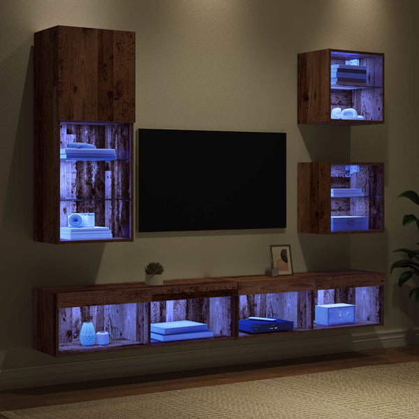 TV Wand Einheit mit LED Altholz