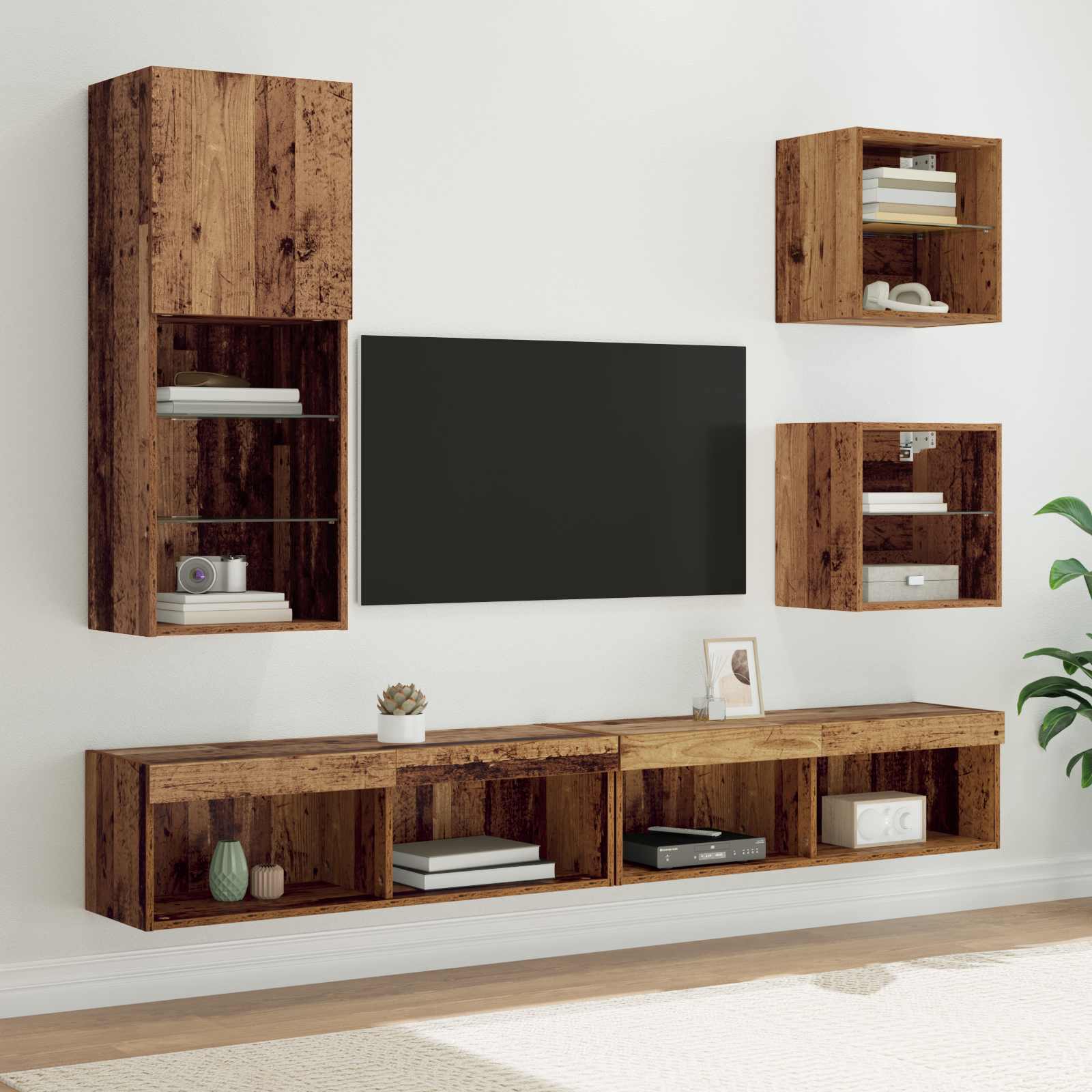 TV Wand Einheit mit LED Altholz