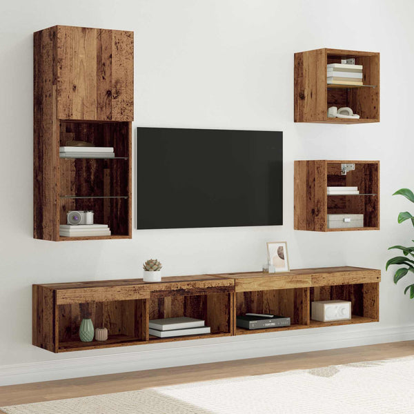 TV Wand Einheit mit LED Altholz