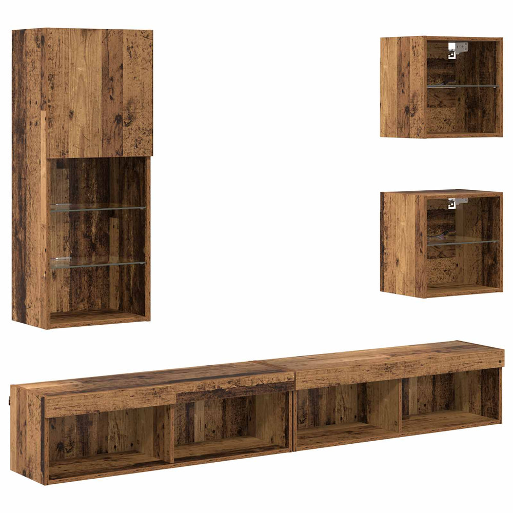 vidaXL Meubles TV avec LED 5 pcs Bois recyclé Engineered Wood