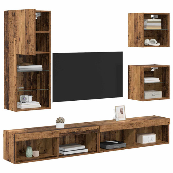 TV Wand Einheit mit LED Altholz