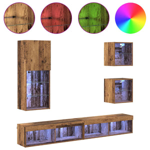 TV Wand Einheit mit LED Altholz
