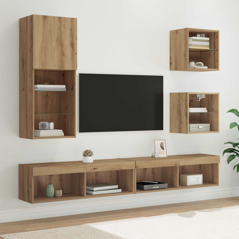 vidaXL Meubles TV avec LED 5 pcs Chêne Artisan Aggloméré