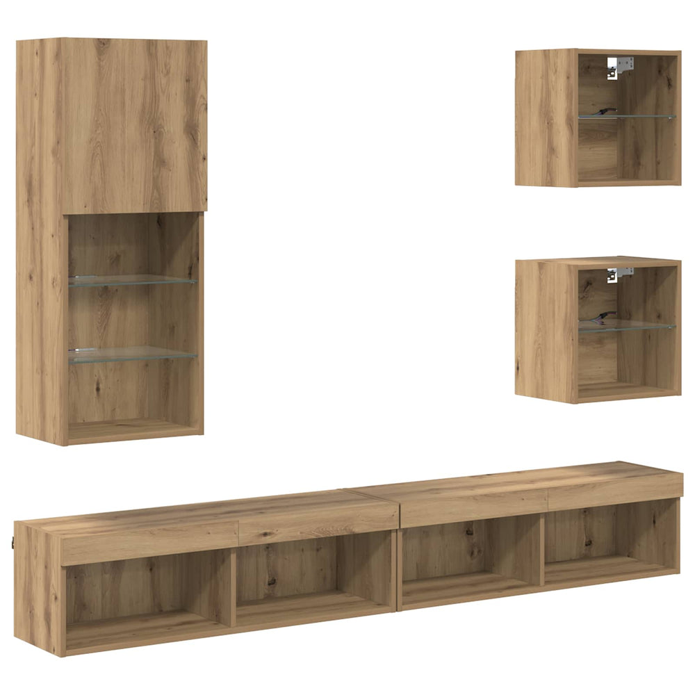 vidaXL Meubles TV avec LED 5 pcs Chêne Artisan Aggloméré