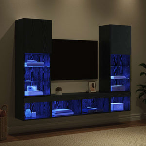TV Wandregal mit LED Schwarz Eiche