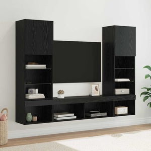 TV Wandregal mit LED Schwarz Eiche
