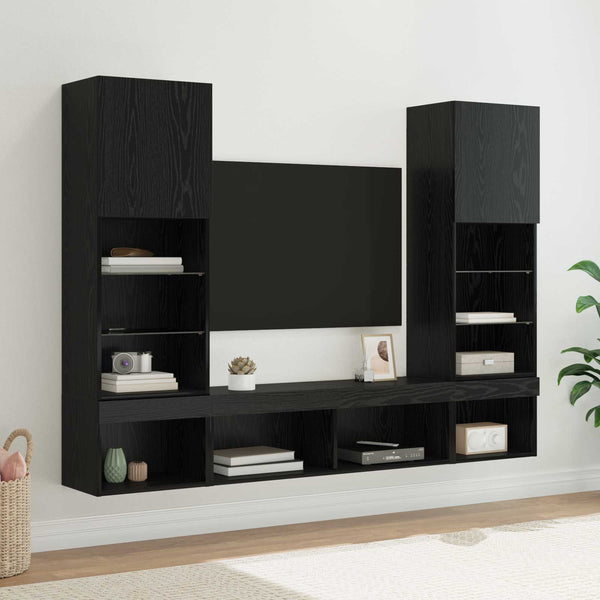 TV Wandregal mit LED Schwarz Eiche