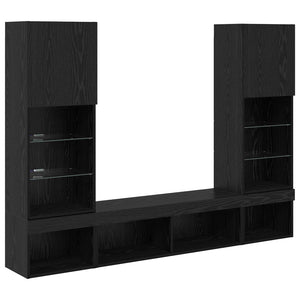 TV Wandregal mit LED Schwarz Eiche
