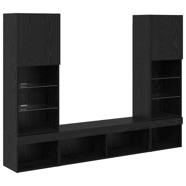 TV Wandregal mit LED Schwarz Eiche