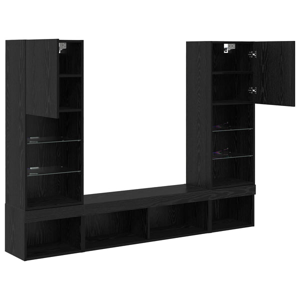 TV Wandregal mit LED Schwarz Eiche