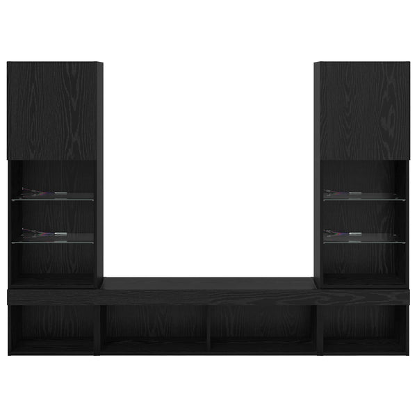 TV Wandregal mit LED Schwarz Eiche