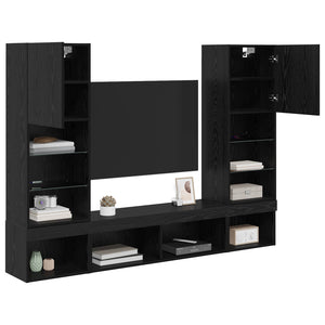 TV Wandregal mit LED Schwarz Eiche