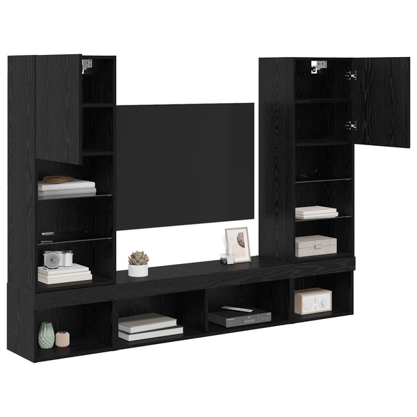 TV Wandregal mit LED Schwarz Eiche