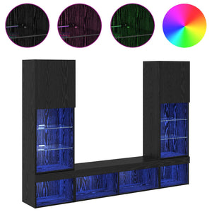 TV Wandregal mit LED Schwarz Eiche