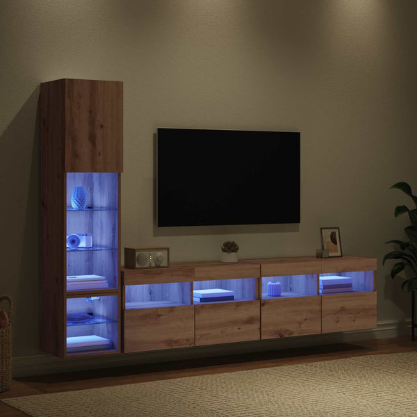 LED TV-Wandmöbel Artisan-Eiche 4-teilig