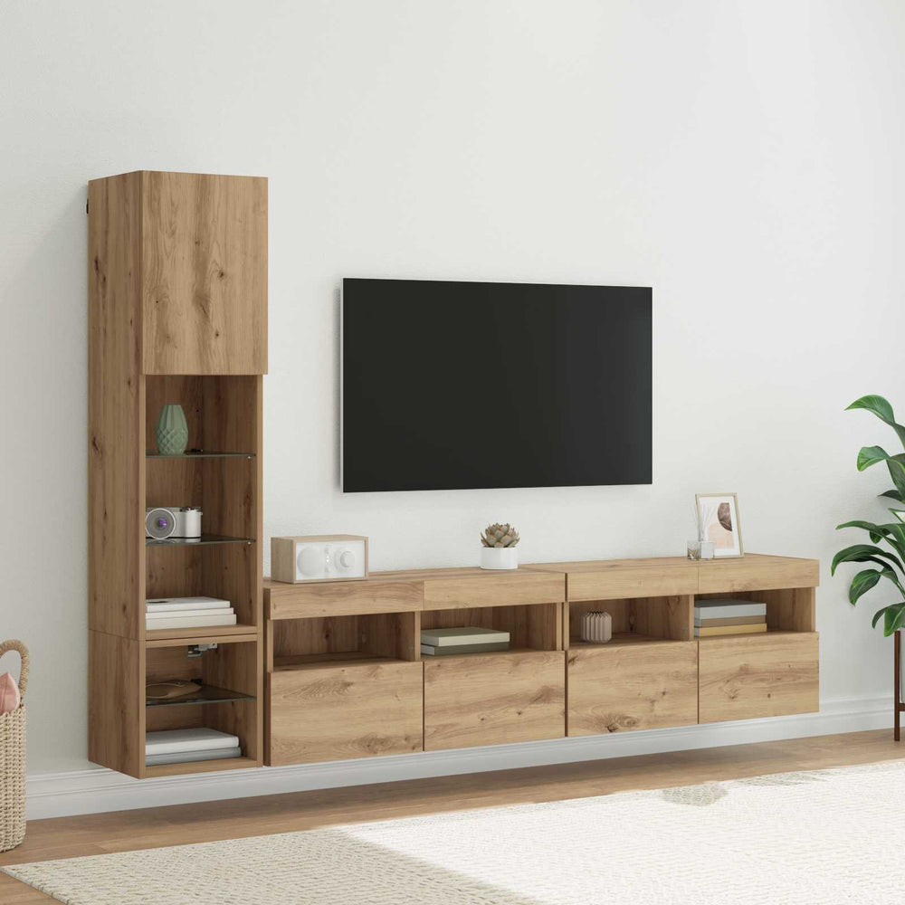 LED TV-Wandmöbel Artisan-Eiche 4-teilig