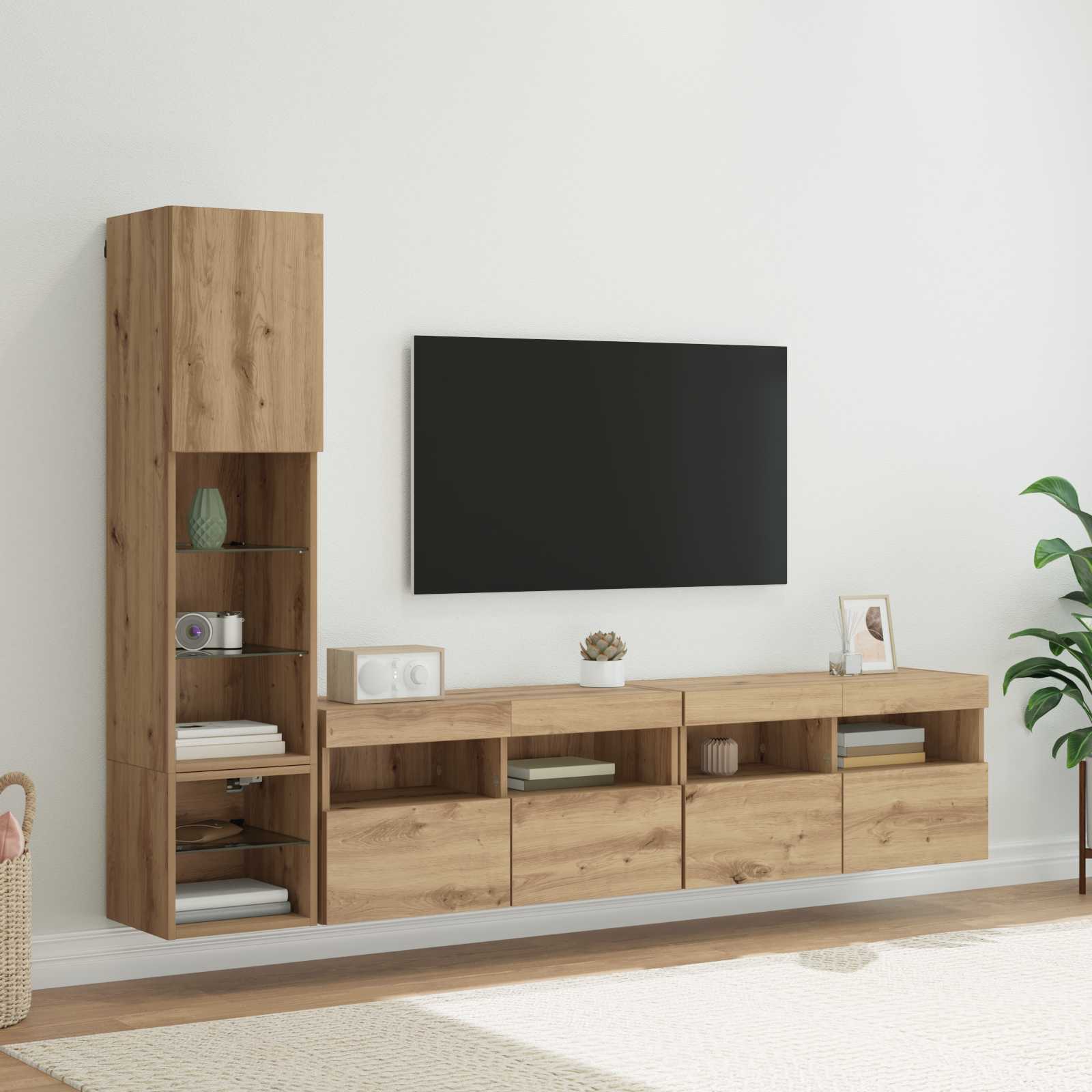 LED TV-Wandmöbel Artisan-Eiche 4-teilig
