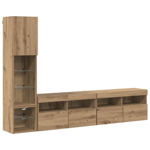 LED TV-Wandmöbel Artisan-Eiche 4-teilig