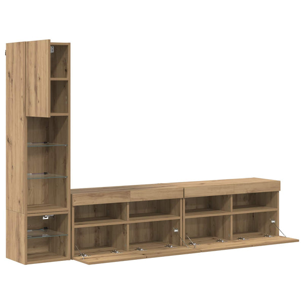LED TV-Wandmöbel Artisan-Eiche 4-teilig
