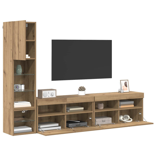 LED TV-Wandmöbel Artisan-Eiche 4-teilig