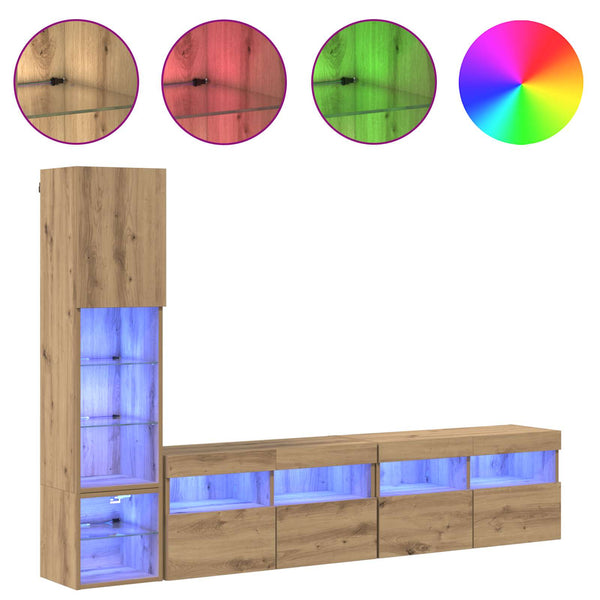 LED TV-Wandmöbel Artisan-Eiche 4-teilig