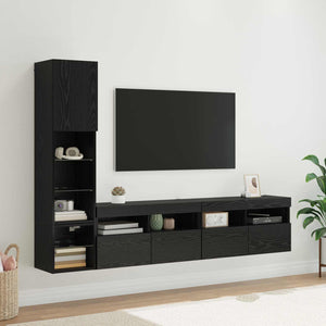 TV-Wandmöbel mit LED, Schwarz/Eiche Optik