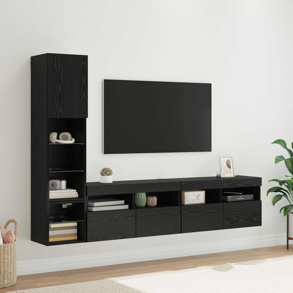 TV-Wandmöbel mit LED, Schwarz/Eiche Optik