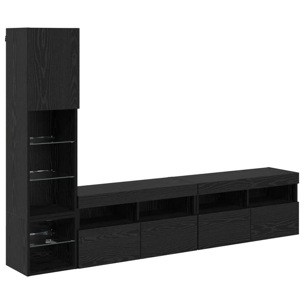 TV-Wandmöbel mit LED, Schwarz/Eiche Optik