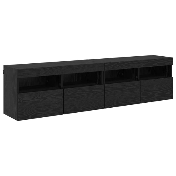 TV-Wandmöbel mit LED, Schwarz/Eiche Optik
