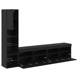 TV-Wandmöbel mit LED, Schwarz/Eiche Optik