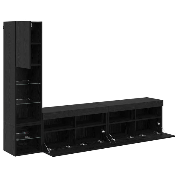 TV-Wandmöbel mit LED, Schwarz/Eiche Optik