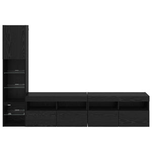 TV-Wandmöbel mit LED, Schwarz/Eiche Optik
