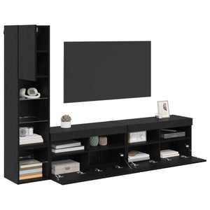 TV-Wandmöbel mit LED, Schwarz/Eiche Optik