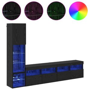 TV-Wandmöbel mit LED, Schwarz/Eiche Optik
